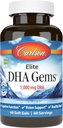 Carlson - Elite DHA Gems, 1000 mg DHA, Wild Caught, Sustentably Sourced, Brain Function &amp; Healthy Vision, 60 Softgels