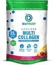 BioTrust Ageless Multi Collagen Peptides Powder – 5 tipos (I, II, III, V, X) – Fruit Punch Collagen Powder for Women &amp; Hombre – Hydrolyzed Protein – Grass Fed Beef, Fish, Chicken, Eggshell Membrane