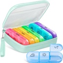Organizador de píldoras lindo 3 veces al día, gran caja de píldoras diarias para las mujeres, caja de píldoras portátil 7 día para el placer con bolsa " cremallera para contener vitaminas, medicamentos, aceites de pescado, suplementos (azul de cian)