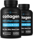 NutraChamps Multi Collagen Pills, Tipos I,II,III,V,X, Double Hydrolyzed Collagen Peptides Powder Capsules, Protein Supplement for Women &amp; Men, 180 Capsules (Pack of 2)