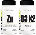 NutraBio Zinc Chelate y Vitamina D3 K2 Suplemento Mineral Bundle - mayo Ayuda con crecimiento adecuado, desarrollo, sistema inmunológico y bonificación y salud cardíaca