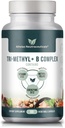 Tri-Metil+ B Complejo Vitaminas Metilada B - Metil B Complejo Completo de Metil B Suplemento Vitamina para MTHFR Soporte con formas activas de metilcobalamina B12, Adenosylcobalamin y Methylfolate
