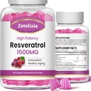 Gummies de Resveratrol Libre de Azúcar - Suplemento de Resveratrol de Alta Pureza para Antioxidante, Envejecimiento Saludable, Esquí, Cerebro, Orgánico - 120 Gummies