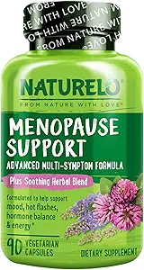 Suplementos de la menopausia NATURELO para Mujeres, Herbal Blend con Cohosh Negro para los flashes calientes de la menopausia Advanced Estrógeno Multi-Síntoma Fórmula 90 cápsulas