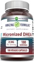Impresionantes Fórmulas Micronizadas DHEA 25mg 180 Veggie Capsules Suplemento No-GMO Silencio Gluten Libre Silencio Hecho en EE.UU. Ideal para Vegetarianos Silencio Dehydroepiandrosterone Capsules para Hombres &amp; Mujeres (1 Pack)