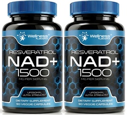 WELLNESS LABSRX NAD Suplemento, 1500mg - Liposomal NAD+ Suplemento con Resveratrol, NAD Plus Boosting - Apoyo a la salud celular, resistencia y envejecimiento saludable - Ultra Strength Capsules, USA Made - 2 Pack
