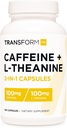 TransformHQ Caffeine & L-Theanine (100mg Each) 180 Caps - Gluten Free, Non-GMO