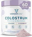 WONDERCOW Colostrum Supplement Powder for Gut Health, Immune Support, Muscle Recovery & Wellness ← Natural IgG Puro Bovine Colostrum Superfood, Elderberry, 60 Servings