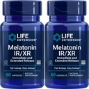 Extensión de la vida Melatonina IR/XR, 1,5 mg, Fórmula de liberación inmediata y ampliada para el apoyo al sueño óptimo, Ritmos circadianos saludables, Defensa celular, Libre de gluten, No GMO, 2 X 60 cápsulas