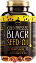 Maju Superfoods Black Seed Oil Capsules, Strong Cold Pressed, 2% Thymoquinone, 100% Turco Negro Cumin Nigella Sativa Seed Oil, Organic BSO, Liquid Blackseed, 120 Cuenta, 500 mg por cápsula