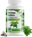 Pura Moringa Oleifera Superfood Capsules con Vitamina C, Omega 3 " Aminoácidos - Boosts Energy, Mood, Memory, Immune Support - Hecho de Moringa Orgánica, Non-GMO - 60 cápsulas (1 Botella)