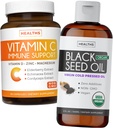 Bundle of Black Seed Oil Liquid & Vitamin C - Immune Fusion Booster Pack - Organic Black Seed Oil Liquid (8fl oz) Premium Cold-Presed Nigella Sativa & Vitamina C Immune Support (Non-GMO)(60 cápsulas)
