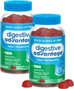 Beneficios Digestivos Suplemento de fibra prebiótica Fresa Sabor Gummies con Probióticos para Salud Digestiva Mujer, Adultos Regularidad y Salud Gut, 60 Conde (2 Pack)