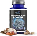Mushroom Power Complex 10-in-1 W/Cordyceps, Reishi, Shiitake &amp; Lions Mane, Nootropic Dietary Supplement for Gut Microbiome, Focus, Energy & Vitality - 60 cápsulas
