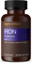 Elementos Iron 18mg Capsules, apoya la producción de células rojas de sangre, Vegan, 195 Conde, suministro de 6 meses (Paquete puede variar)
