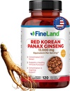 FineLand Red Korean Panax Ginseng 13,000 mg - Max Strength 20:1 Extract - Concentrated Immune & Cognitive Support Supplement for Men &amp; Women - 120 Veggie Capsules