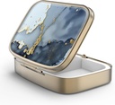 Pill Case Pill Box with Mirror Retro 2 Compartment Small Pill Case for Purse or Pocket Bronze Rectangular Pill Box or Vitamins, Fish Oil, Supplements, Pill Containe Travel Gifts(Black Gold Marble)