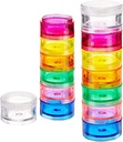 Deke Home - Organizador de píldoras fijas (2 Pack), 7 Días Torre de la caja semanal con elementos de cerradura Twist, libre de BPA, dispensador de medicamentos para viajes y dispensador de vitaminas, caso compacto y portátil, color arco iris