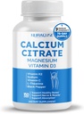 Calcio Citrato Magnesio Vitamina D3 - Soporte Huesos saludables, Nerve &amp; Muscle, Absorción - Hecho y probado en los EE.UU.