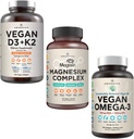 Complejo de Magnesio Premium AMANDEAN, Vegan Omega 3, Vegan D3+K2 Bundle. Soporte inmunológico basado en plantas. Algae DHA &amp; EPA. Sueño de calidad, Focus &amp; Mood. Soporte Corazón saludable, Cerebro, Juntas &amp; Ojos