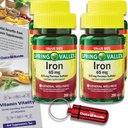 Spring Valley Iron Tablets Dietary Supplement Value Size 65 mg 200 CT 4 Pk Choice Bundle (800 Total) + Vitality Guide " Pill Container (6 Items)!