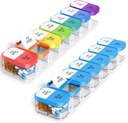 Odaro Extra Large Weekly Pill Organizer, XL Pill Box 7 Day AM, Jumbo Medicine Organizer 2 Times A Day to Hold Daily Medicine, Vitamins, and Supplements, Rainbow &amp; Blue/White (Set of Two)