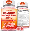 Calcium Magnesium Zinc Supplement Gummies with Vitamin D3 K2 & B Complex for Women Men 1000mg Calcium Citrate with Magnesium Gummies for Bone, Muscles & Immune Support, Sugar Free, Vegan