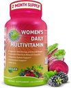 Multivitaminas diarias de mujeres con hierro - Multivitamina metilada vegana para mujeres con biotina, Superalimentos orgánicos, Probióticos, B-Complex - Energía, Gut &amp; Asistencia sanitaria óptima – Fácil de absorber cápsulas