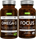 Omega-3 & Vitamin D3 1000iu + Focus Brain Booster Bundle, Fast-Acting 1-a-Day EPA & DHA rTG Wild Fish Oil + Caffeine, L-Theanine, Taurine & L-Tyrosine, B-Vitamins, Zinc & Copper, by Igennus