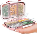 Organizador de píldoras de viaje - Moisture Proof Portable Vitamin Holder con 7 Compartments, Compact Supplement Case for Purse Essential Medicine Kit fot Traveling Pocket Pharmacy with Labels, Pink