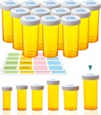 3.75oz Botellas vacías con caps infantiles, 12 Pack - Capacidad grande, Moisture-Proof, BPA-Free, con 32 etiquetas fáciles de pelar para organizar pastillas, vitaminas, suplementos, cuentas y más