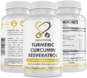 Turmeric Curcumin Resveratrol Suplemento Nutricional, Propiedades Antioxidantes, soporta un buen sistema de inflamación e inmune, 120 cápsulas Vegan