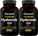 NatureBell 2 Pack Planta base Suplementos de ácido hialurónico 250 mg con 25 mg Vitamina C & Biotina 5000mcg, 480 cápsulas totales tención esencial para el crecimiento del cabello, soporte conjunto, " Hidrating Skin  durable Non-GMO
