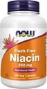 NOW Foods Supplements, Niacin (Vitamin B-3) 250 mg, Flush-Free, Nutritional Health, 180 Veg Capsules