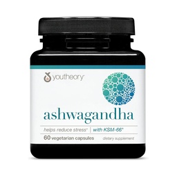 Youtheory Ashwagandha - 1,000 mg - Energía, sueño, estrés " Cortisol Support Supplement - Adaptogenic Herbal Blend with Organic KSM-66 Ashwagandha " Ginger - 60 Vegetarian Capsules (30-Day Supply)