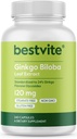 BESTVITE Ginkgo Biloba 120mg (240 cápsulas) - No Stearates - No GMO - Gluten Gratis - estandarizado a 24% Ginkgo Flavone Glycosides
