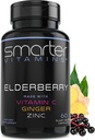 Smarter Elderberry Capsules + Vitamin C + Ginger & Zinc, Herbal Supplement, Powerful Black Elder Berry Extract Antioxidant Vitamin, 60 Vegan Pills