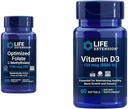 Extensión de vida Optimizado Corazón de folato &amp; Tablas de soporte cerebral y vitamina D3 Hueso, Cerebro &amp; Inmune Salud Softgels - 100 Tabletas, 60 Softgels