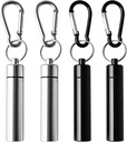 4 Pack Caja de Píldora Portátil Caja de Contenedor Aluminio Aleación Keychain Pill Holder Waterproof Metal Earplugs Toothpick Box for Outdoor Camping Travel (2Pcs Black + 2Pcs Silver)