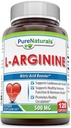 Naturales puros L-Arginina 500 Mg capsules, soporta la salud cardiovascular, apoya la función sana de la inmunología &amp; la salud hormonal, promueve la circulación saludable (120)