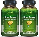 Irwin Naturals Brain Awake - 60 Liquid Softgels, Pack of 2 - Mejora del rendimiento mental, mayor enfoque, claridad y concentración - Booster nootrópico con L-Theanine, Bacopa, MCT