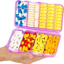 Yaklim Magnetic Travel Pill Organizer, 7 Compartments Portable Pill Box, Gran organizador de vitaminas con etiquetas, Daily Pill Case Medicine Organizer, Big Supplement Organizer Magnnet Pill Container Purple