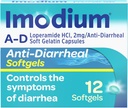 Imodium A-D Diarrhea Relief Softgels with Loperamide HCl, Anti-Diarreal Medicine to Help Control Symptoms of Diarrhea Debido a la diarrea aguda, Traveler's Diarrhea, HSA/FSA Eligible, 12 ct