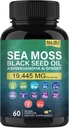 Moss de Mar Orgánica, Aceite de Semillas Negras, Ashwagandha y Ginger Capsules, Moss de Mar Suplementos con Burdock Root Orgánico, Vitamina C, D3, Turmérico y Amarillo Dock for Energy Support, Immune System and Skin