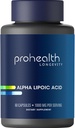 ProHealth Alpha Lipoic Acid High Potency 1000mg promueve el metabolismo, la piel de aspecto más joven y la energía celular. Lucha contra la fatiga y la neblina cerebral. Protege el corazón, el cerebro y la salud del hígado. 30 Serviciones.