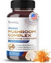 Complejo de Mushroom orgánico con Mane, Cordyceps &amp; Turquía Tail – Cerebro, Memoria &amp; Apoyo Inmunitario – 180 cápsulas (6-Mes de suministro)