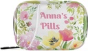 Caja de píldoras personalizada 7 días Pill bolsa de caja acuarela Floral Nombre personalizado Travel Pill Organizer Bag with Zipper Portable Caja semanal Compacta Tamaño para el sujetador de suplemento de vitamina