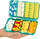 Yaklim Magnetic Travel Pill Organizer, 7 Compartments Portable Pill Box, Gran organizador de vitaminas con etiquetas, Daily Pill Case Medicine Organizer, Big Supplement Organizer Magnnet Pill Container Green