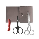 Tijeras de bigote de barba &amp; bigotes para hombres, Consejos redondos profesionales de seguridad Sharp Acero inoxidable pequeña belleza Facial Nose Hair Trimming Shears Kit con Mini Comb y caja de cuero