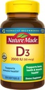 Natural Made Vitamina D3 2000 UI (50 mcg), Suplemento dietético para Bone, Tientes, Muscle e Immune Health Support, 250 Softgels, 250 Day Supply